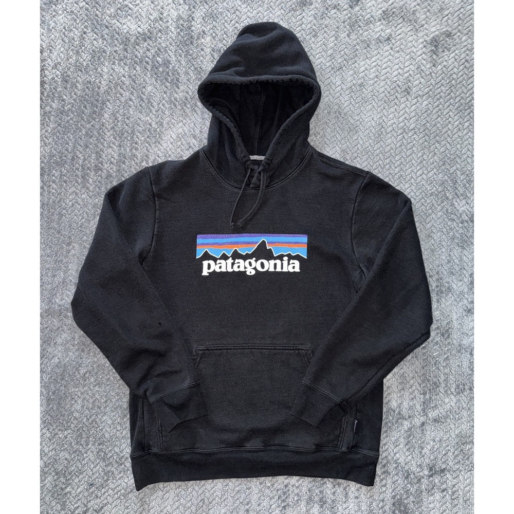 Patagonia Mens Pullover Black P-6 Logo Uprisal Hoodie Size Medium